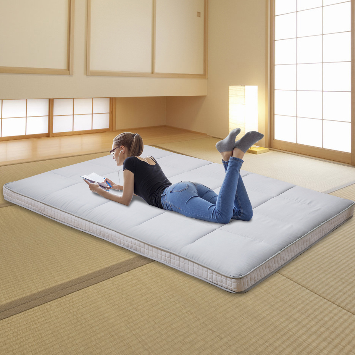 Slsy Japanese Floor Mattress Futon Mattress Thicken Sleeping Pad Foldable Roll Up Mattress Kids Floor Lounger Bed Couches Sofas